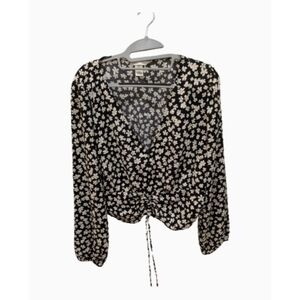 Floral Black and White Women's Top (Cropped Style)